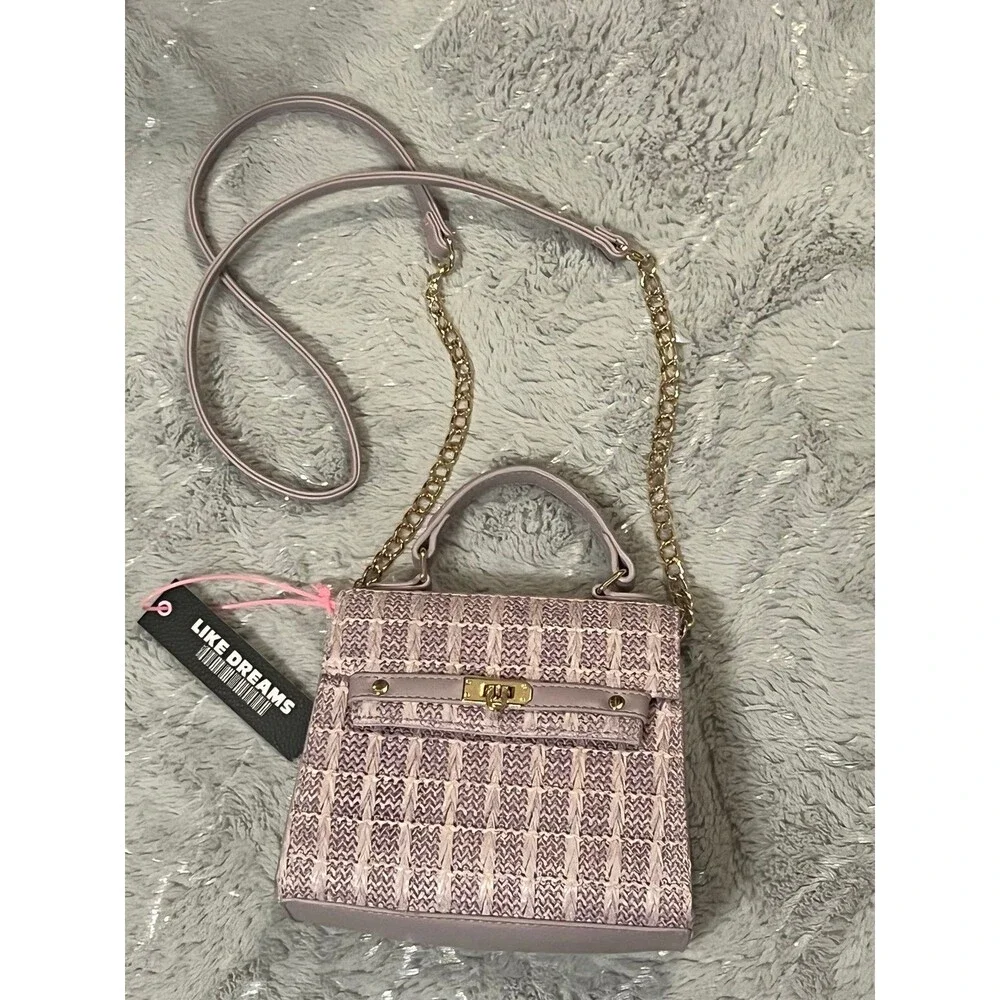 Mini style kelly purple woven tweed straw lilac pastel bag new